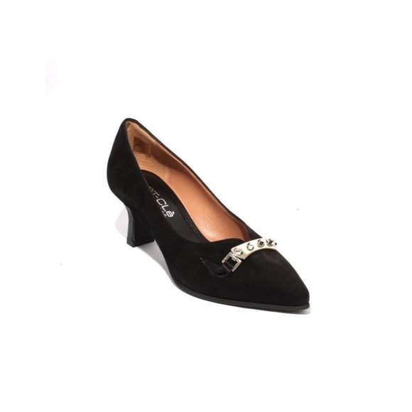 Italian 1818z Black Suede Leather Deep Vamp Pointy Pump Heel Shoes - Picture 1 of 8